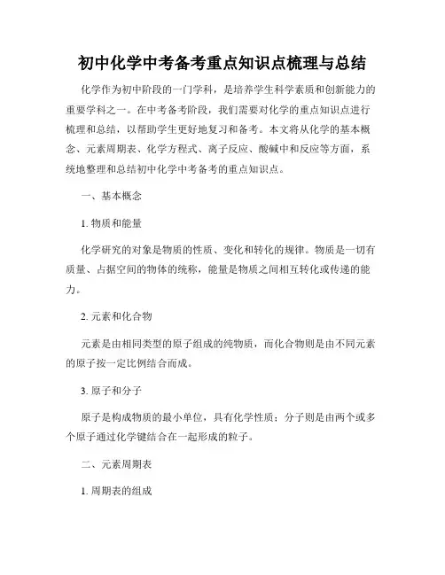 初中化学中考备考重点知识点梳理与总结