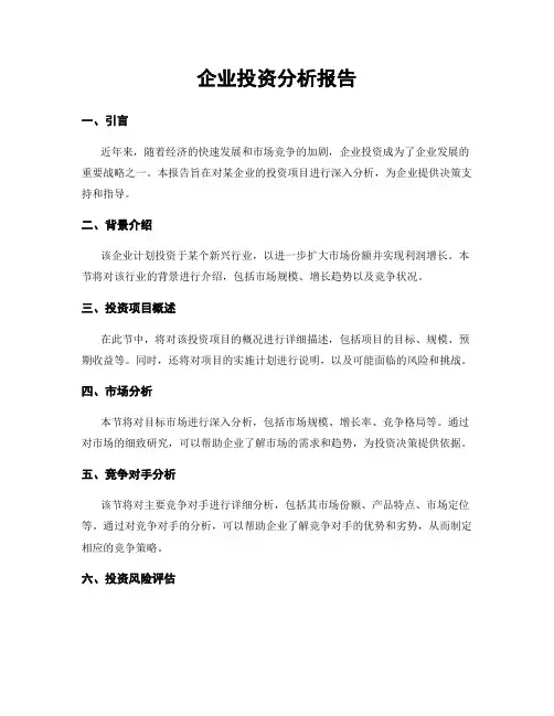 企业投资分析报告