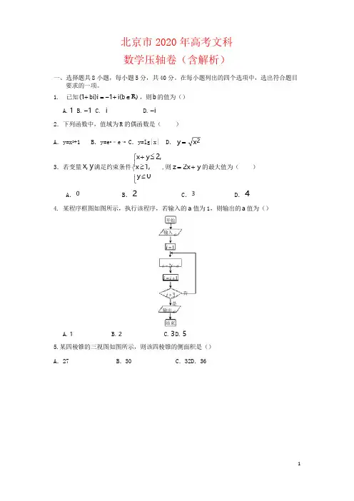 北京市2020年高考文科数学压轴卷含解析