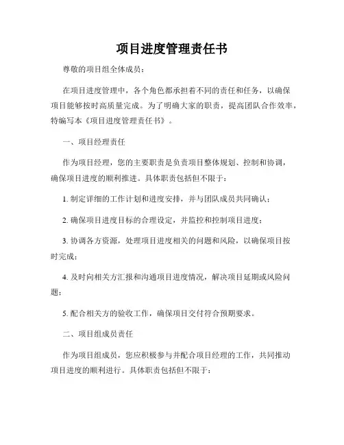 项目进度管理责任书