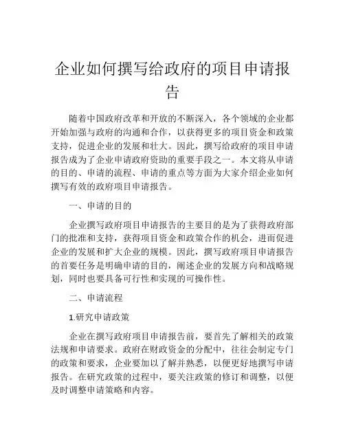 企业如何撰写给政府的项目申请报告