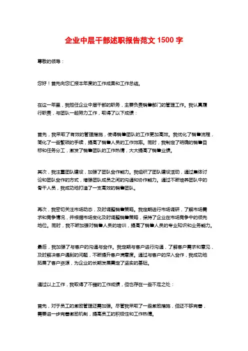 企业中层干部述职报告范文