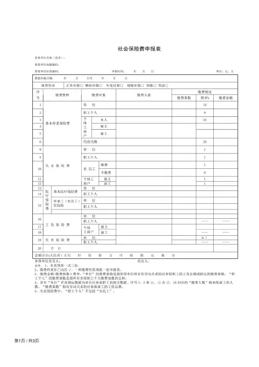 社会保险费申报表