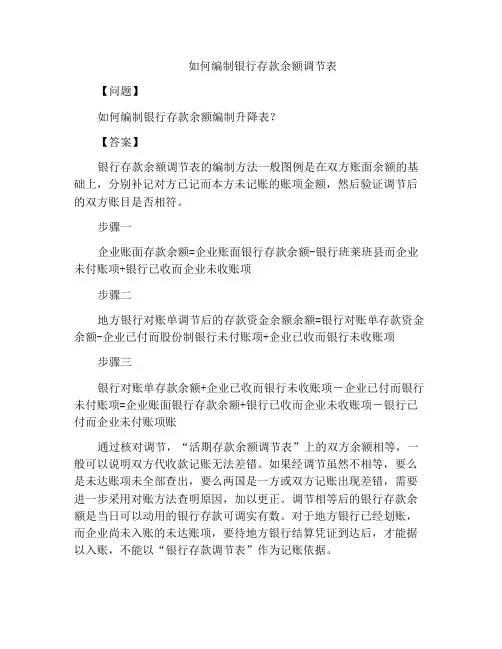 如何编制银行存款余额调节表