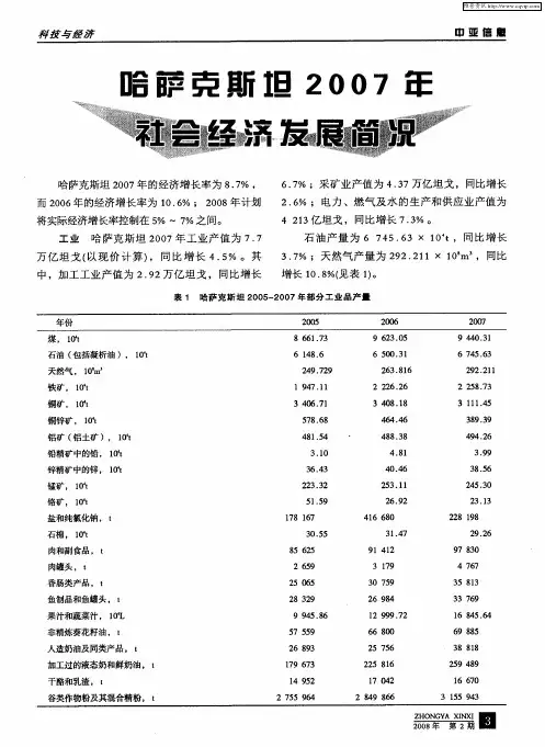 哈萨克斯坦2007年社会经济发展简况