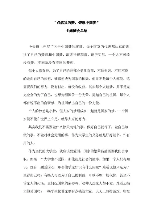 “点燃我的梦,铸就中国梦”总结