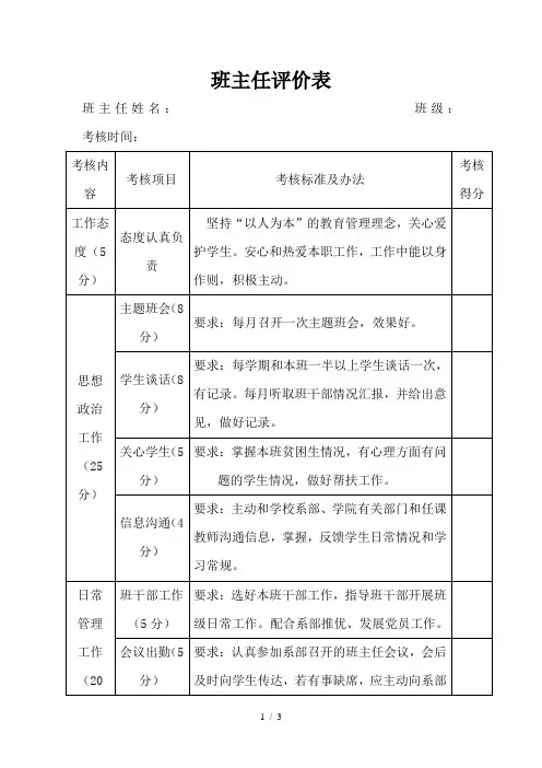 班主任评价表