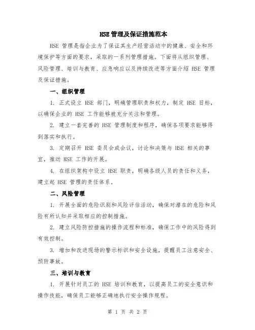 HSE管理及保证措施范本