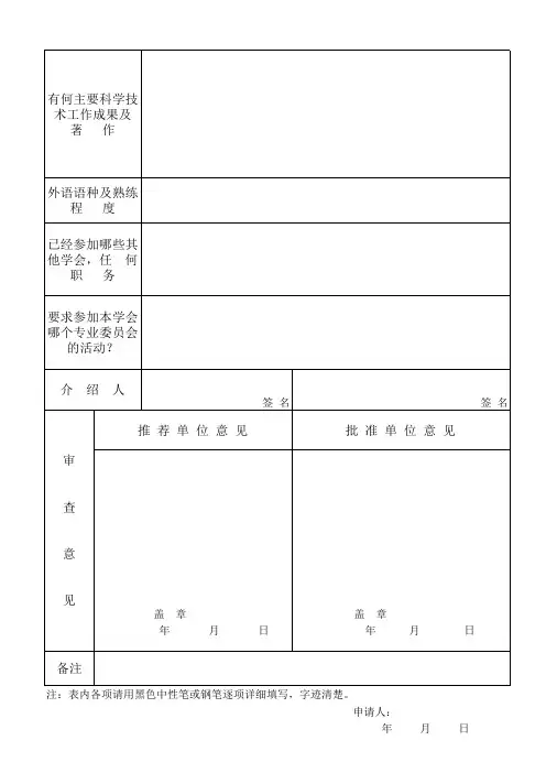 山东省护理学会个人会员入会申请表