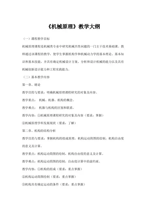 湖南大学机械原理教学大纲