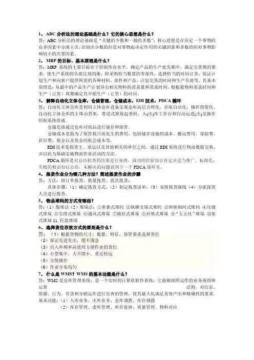 库存控制与仓储管理课后习题及答案