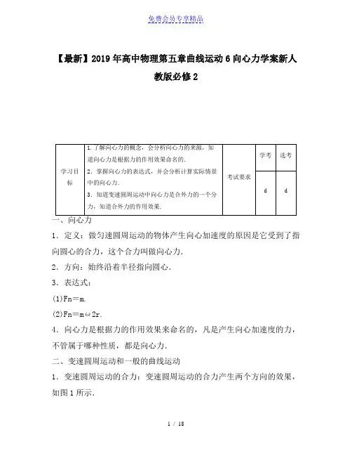 精品高中物理第五章曲线运动6向心力学案新人教版必修2