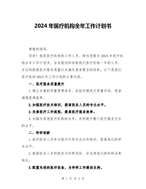 2024年医疗机构全年工作计划书
