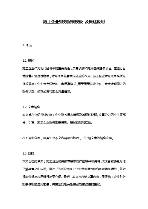 施工企业财务报表模板_及概述说明