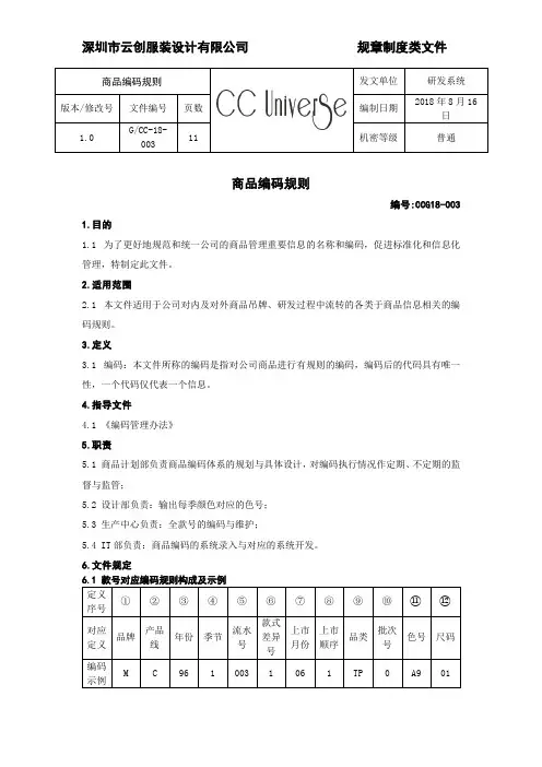 服装商品编码规则