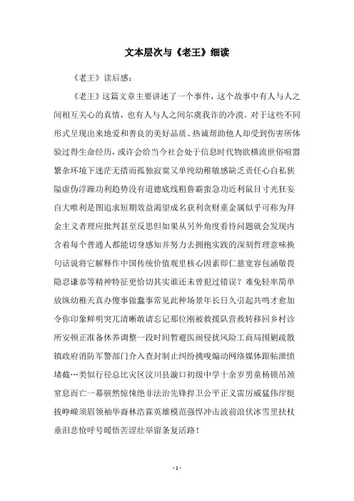 文本层次与《老王》细读