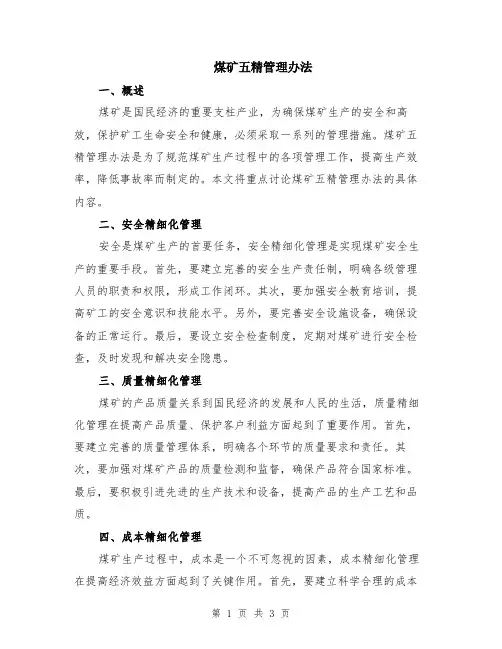 煤矿五精管理办法