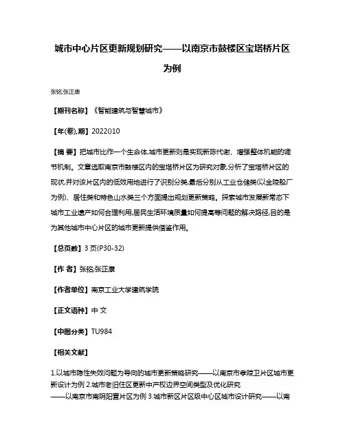 城市中心片区更新规划研究——以南京市鼓楼区宝塔桥片区为例