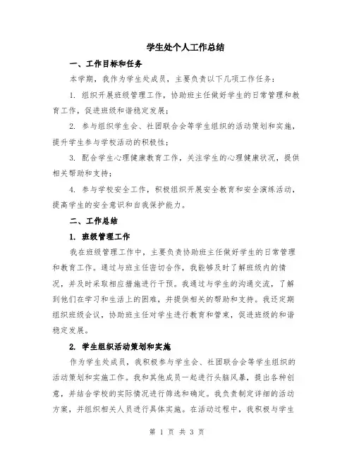 学生处个人工作总结