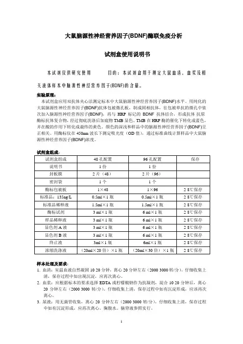 大鼠脑源性神经营养因子(BDNF)酶联免疫分析(精)
