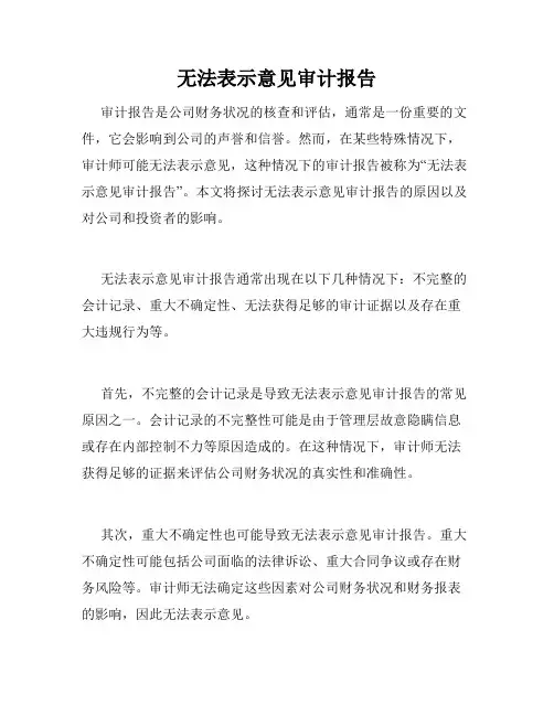 无法表示意见审计报告