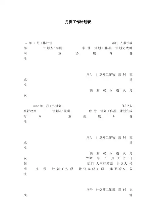 月度工作计划表-模板