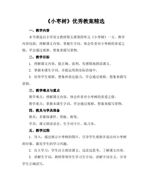 《小枣树》优秀教案精选