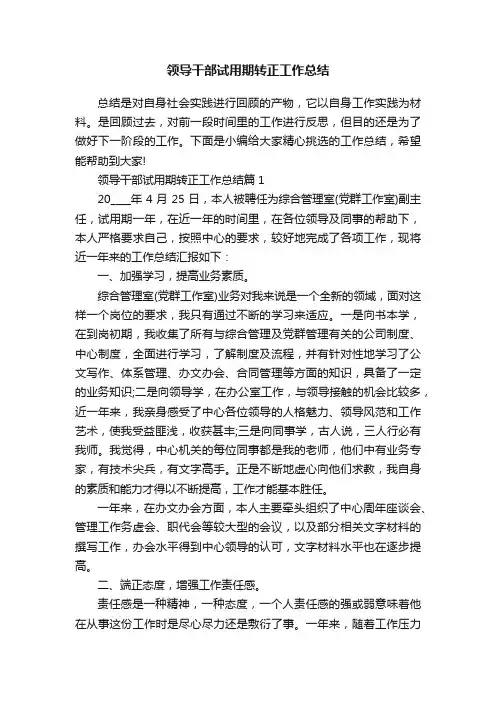 领导干部试用期转正工作总结