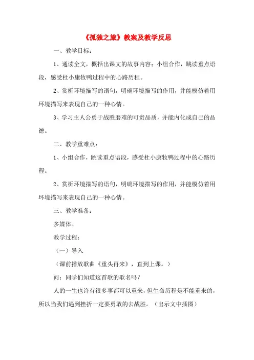 《孤独之旅》教案及教学反思