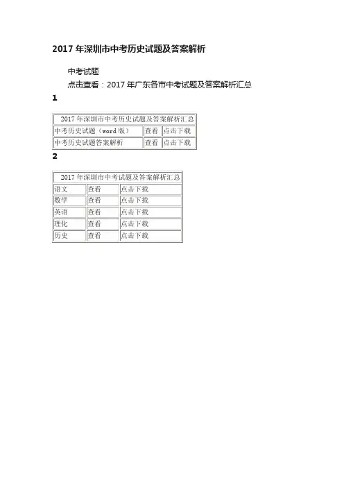 2017年深圳市中考历史试题及答案解析