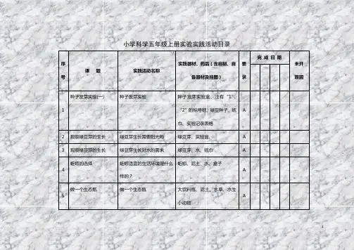 小学科学五年级上册实验实践活动目录