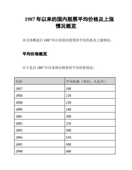 1987年以来的国内股票平均价格及上涨情况概览