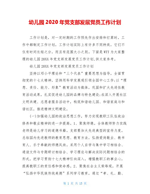 幼儿园2020年党支部发展党员工作计划