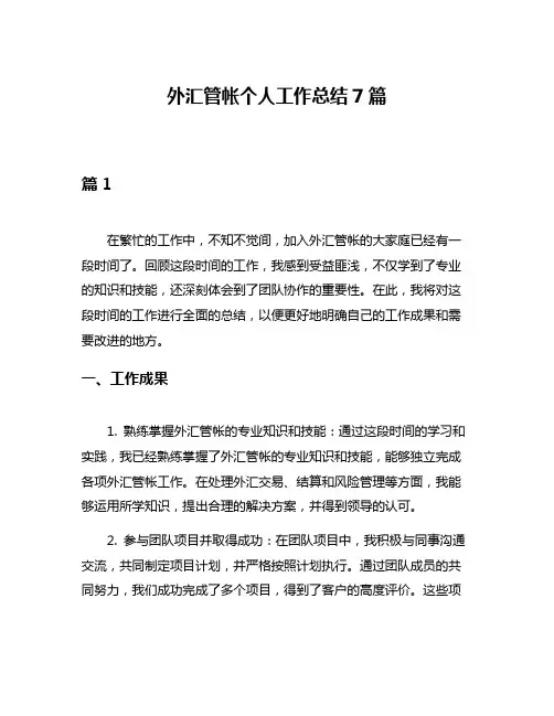 外汇管帐个人工作总结7篇