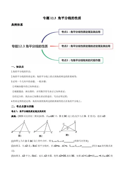 专题12.3 角平分线的性质讲练-2021年初中数学八年级上册同步讲练(教师版含解析)
