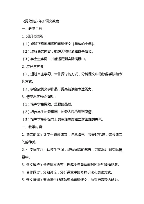 《勇敢的少年》语文教案