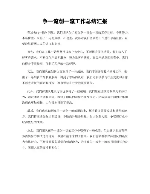 争一流创一流工作总结汇报