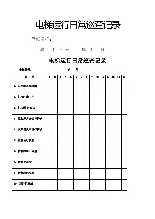 电梯运行日常巡查记录