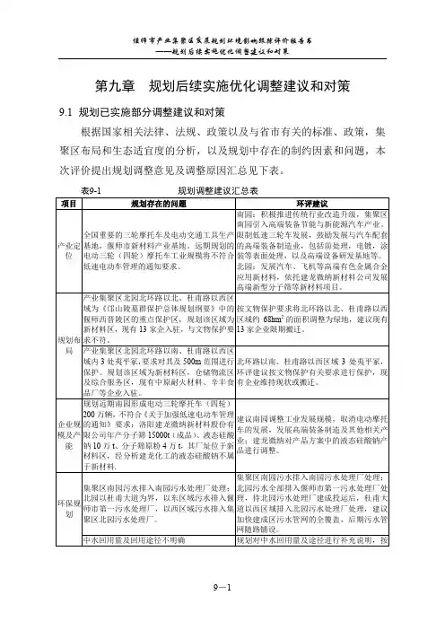 第九章规划后续实施优化调整建议和对策