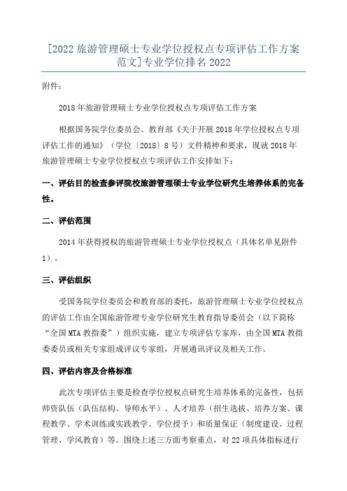 [2022旅游管理硕士专业学位授权点专项评估工作方案范文]专业学位排名2022