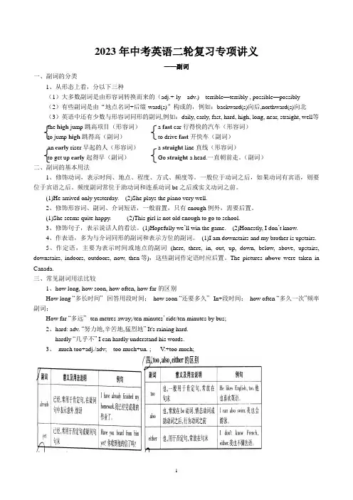 2023年中考英语二轮复习专项讲义与练习-副词(牛津译林版)