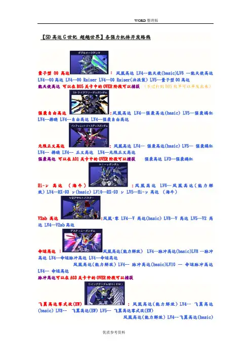 [SD高达G世纪超越世界]各强力机体开发路线