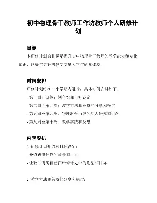 初中物理骨干教师工作坊教师个人研修计划