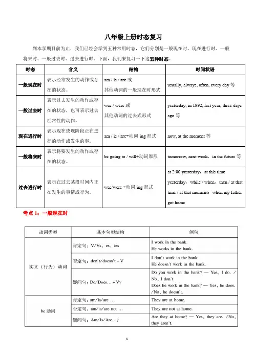 2023-2024学年仁爱版英语八年级上册时态复习专题知识总结讲解及真题训练