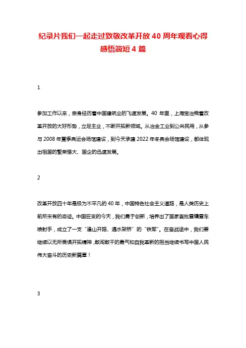 纪录片我们一起走过致敬改革开放40周年观看心得感悟简短4篇