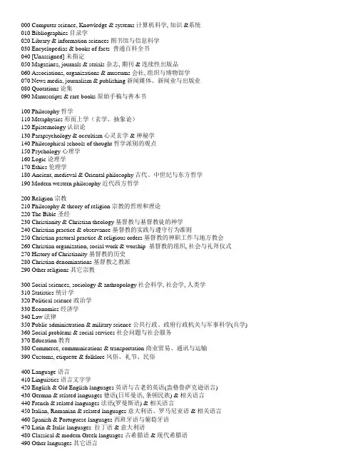 杜威十进制分类法简表