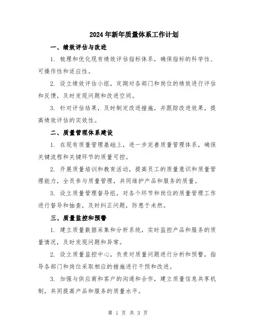 2024年新年质量体系工作计划
