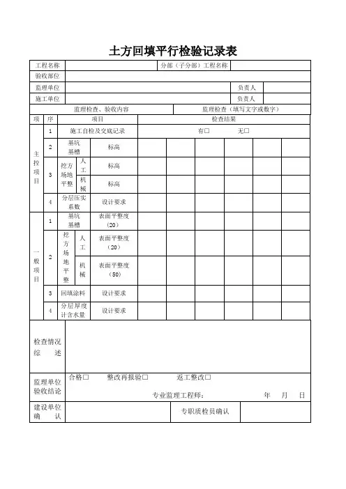 土方回填平行检验记录