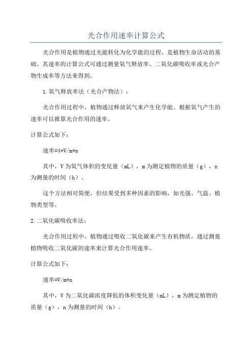 光合作用速率计算公式