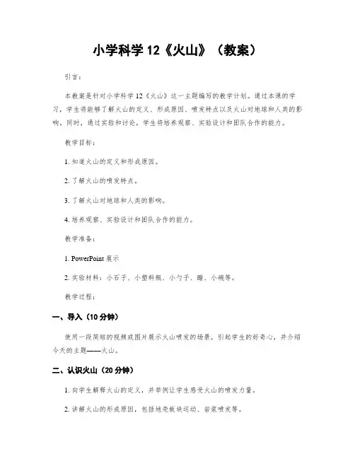 小学科学12《火山》(教案)